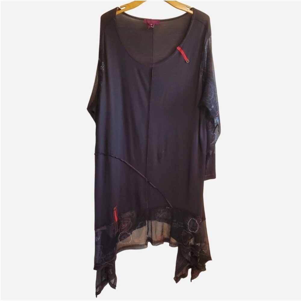 Taillissime Asymmetric Tunic Top Mixed Media Size 1x Artsy lagenlook art to wear